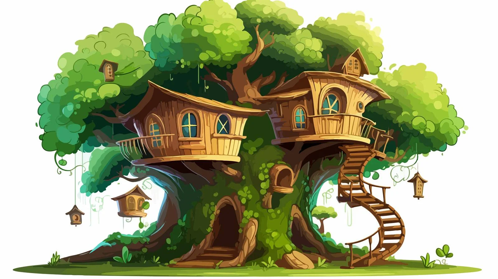 Kids Treehouse Cartoon Illustration — free download from Dotvec