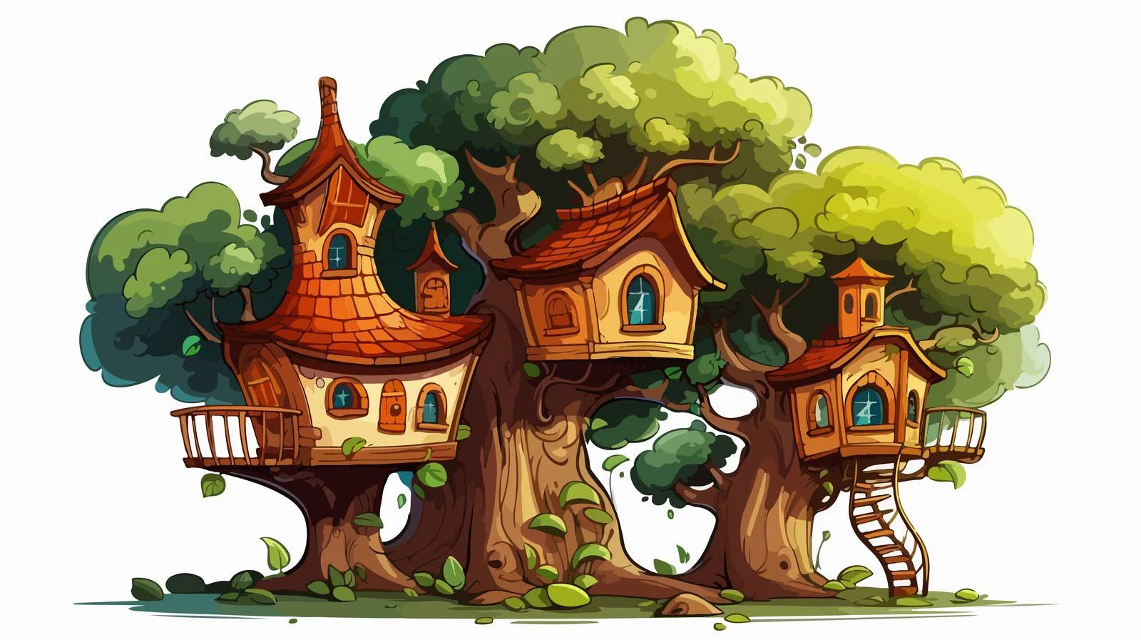 Kids Tree House Cartoon Illustration — free download from Dotvec