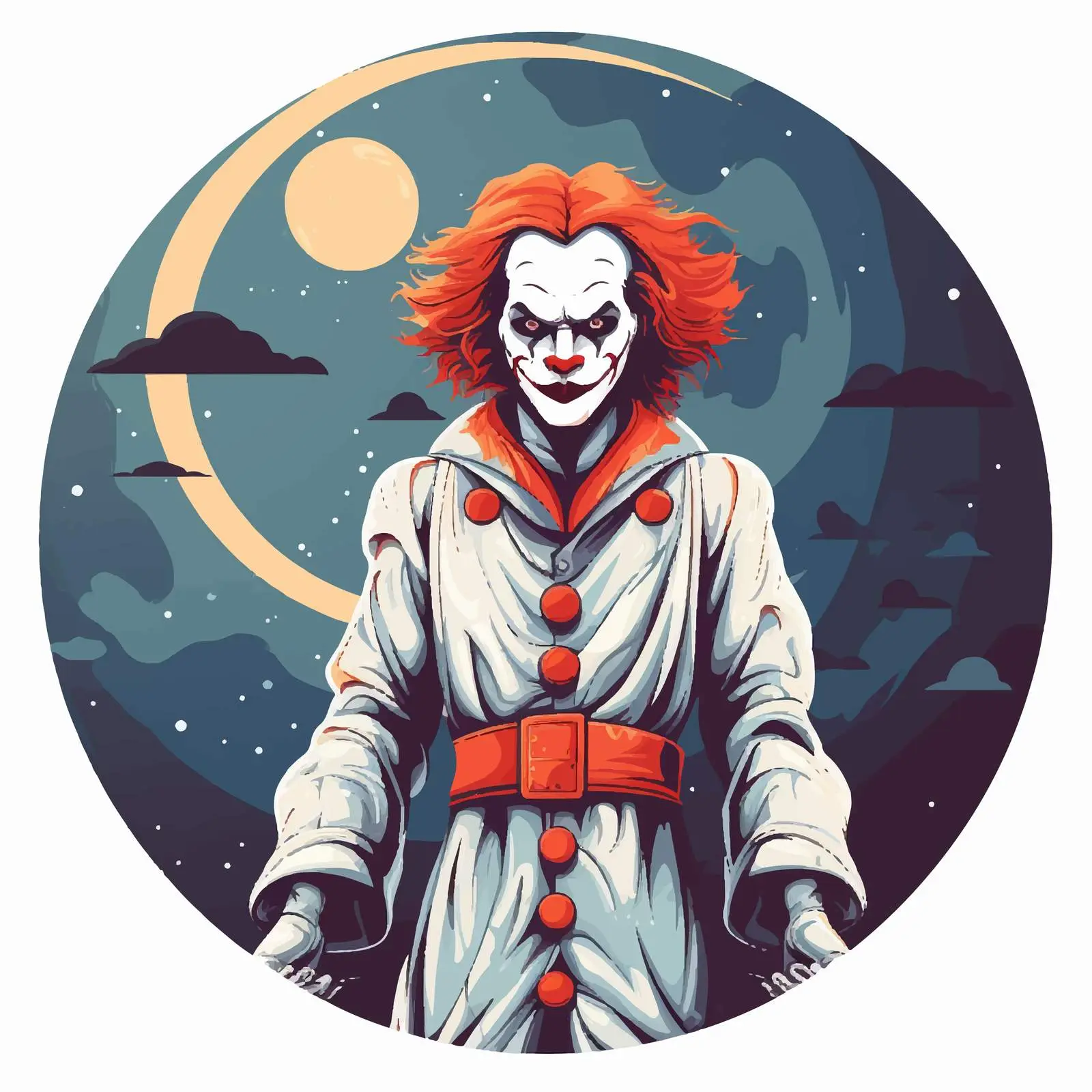 Killer Clown Character Under Full Moon Illustration – free clown costume image from Dotvec