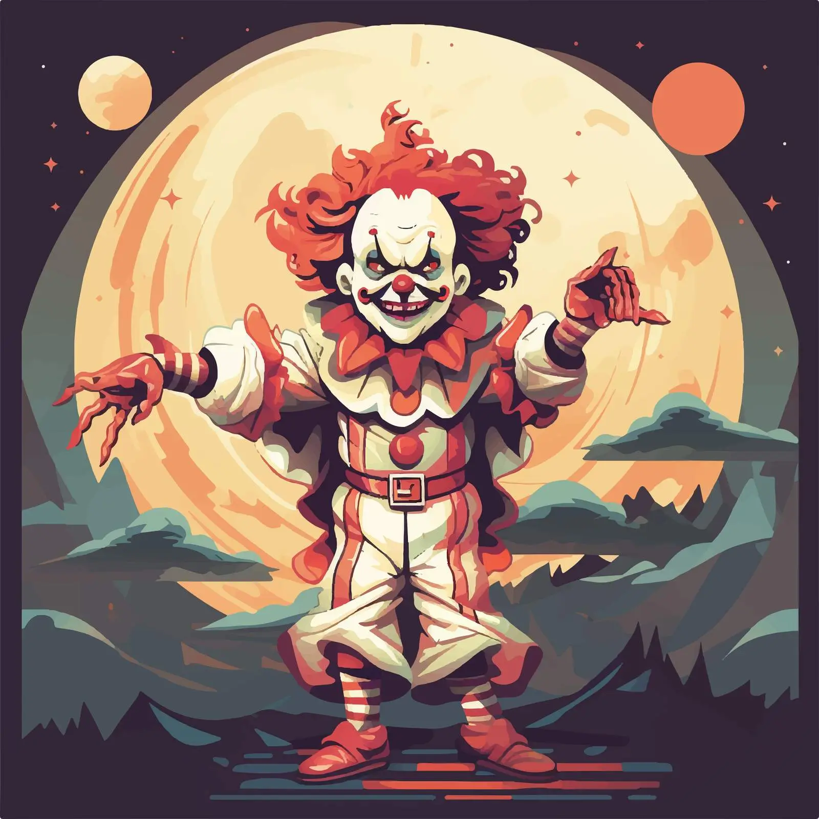 Killer Clown Character on Full Moon Background – free full moon image from Dotvec