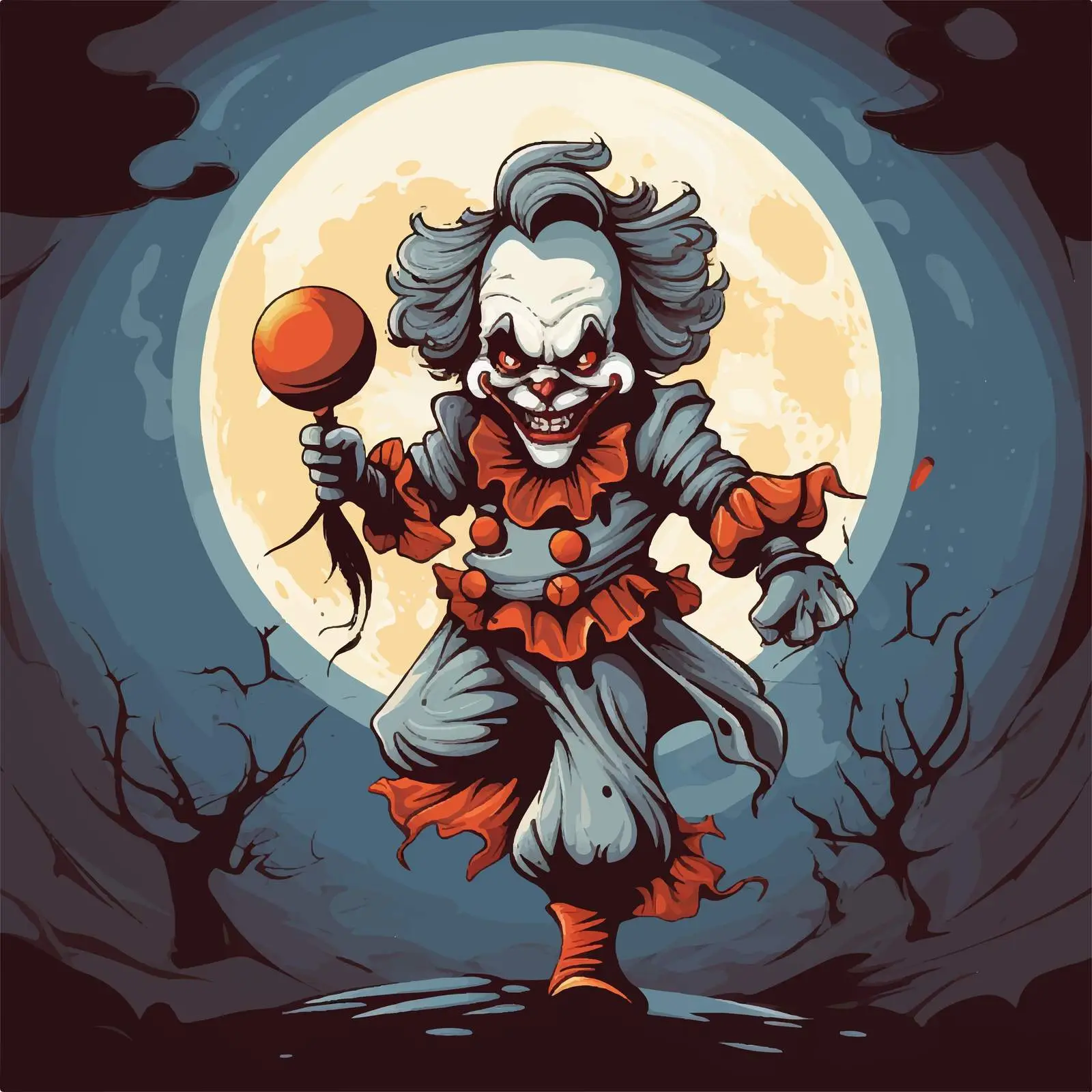 Killer Clown Character with Full Moon Background – free haunting image from Dotvec