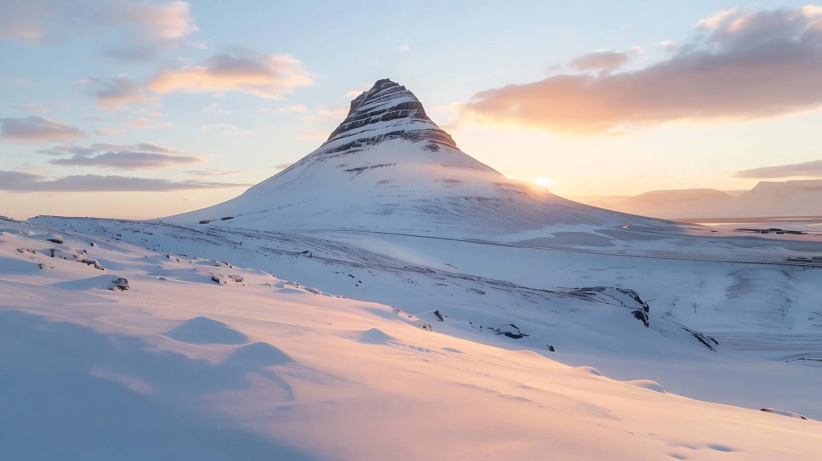 Majestic Kirkjufell Mountain Winter Twilight – free snowcapped image from Dotvec