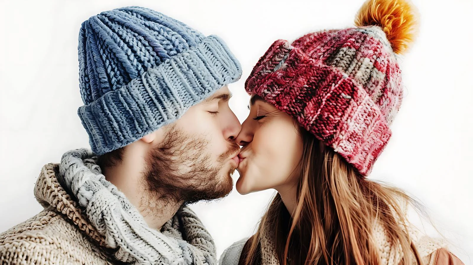 Romantic Couple in Wooly Hats Embracing — free download from Dotvec