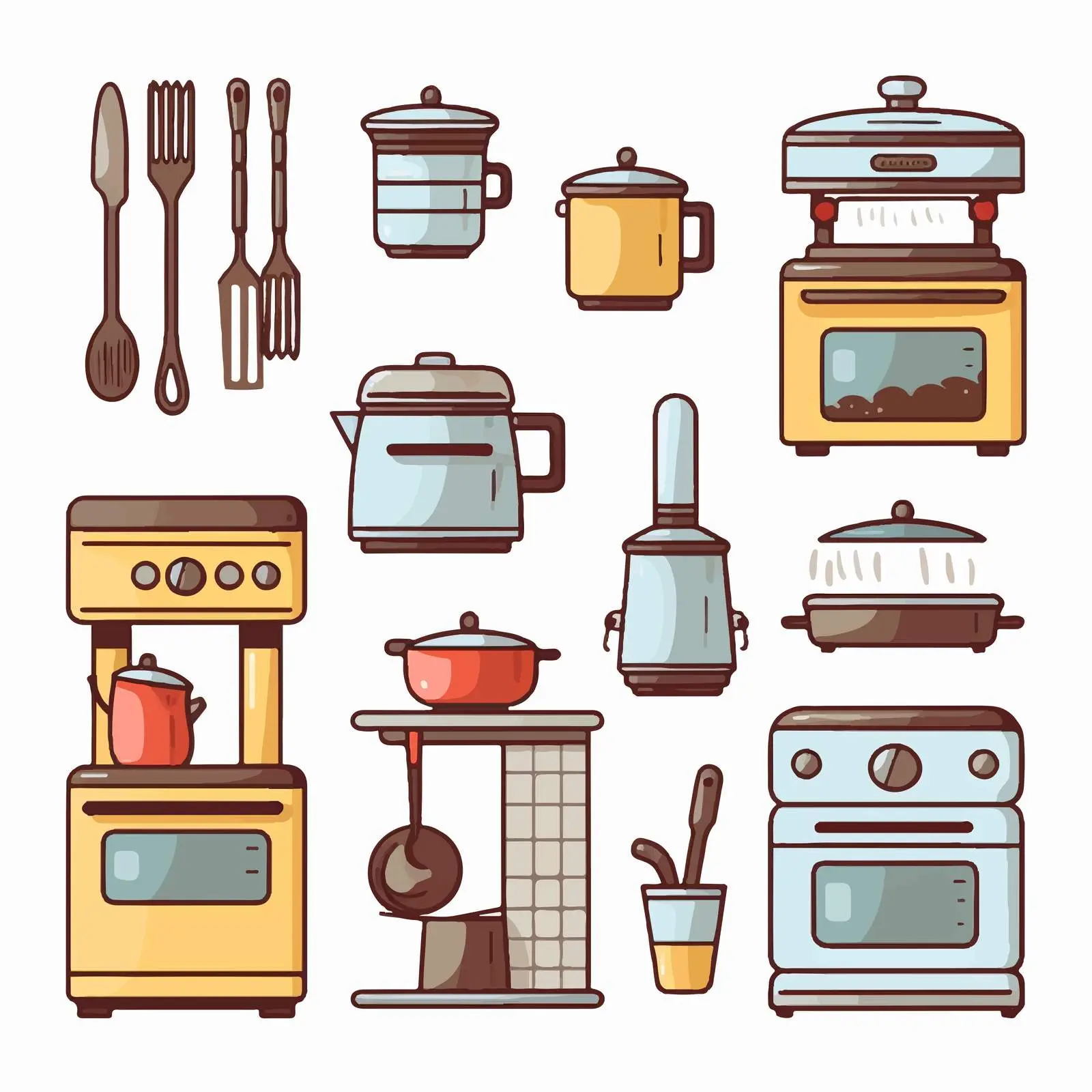 Cartoon Kitchen Equipment Vector Illustration — free download from Dotvec