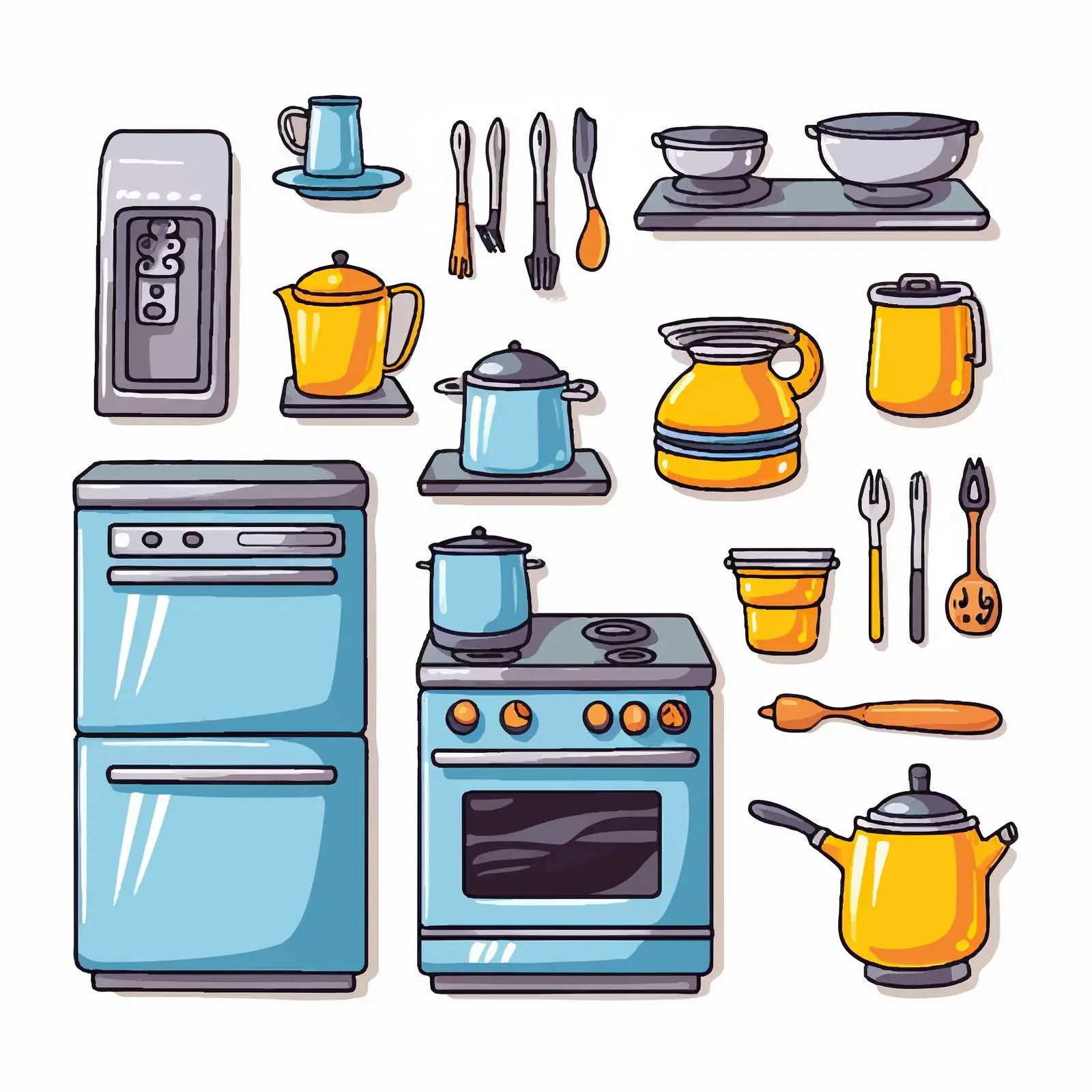 Cartoon Kitchen Equipment Vector Illustration — free download from Dotvec