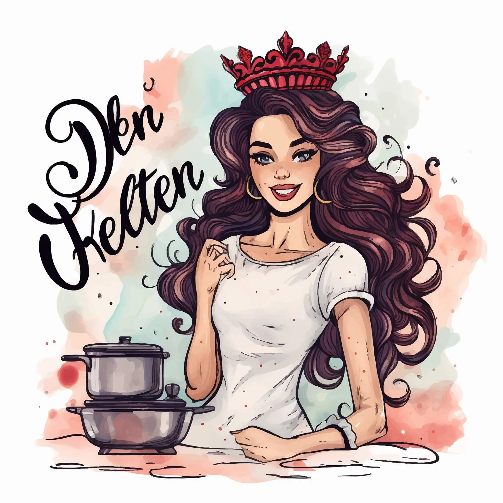 Kitchen Queen Hand Lettering Watercolor Design — free download from Dotvec