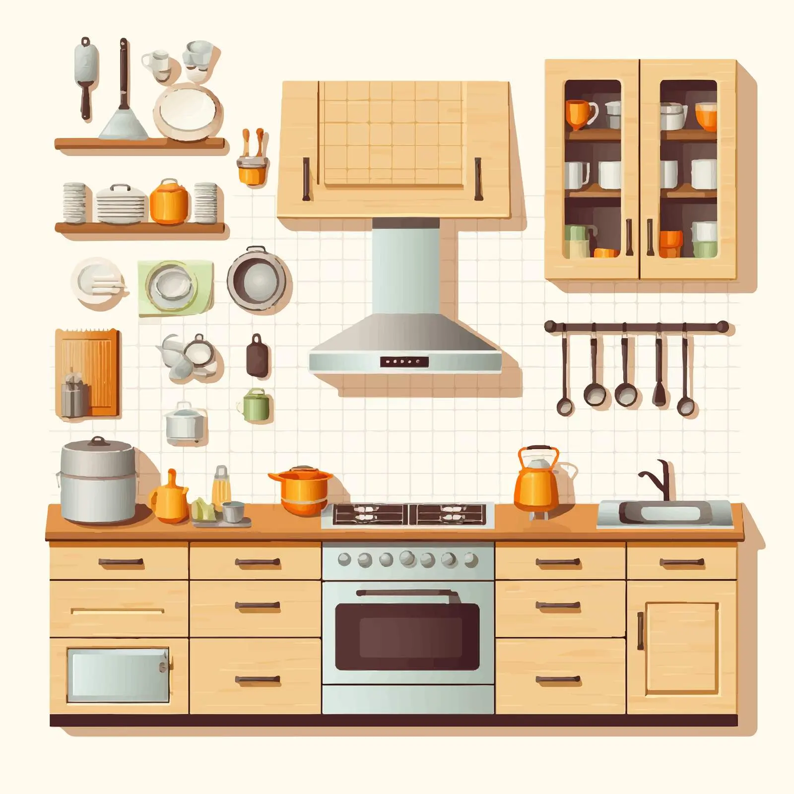 Kitchen Set Vector Illustration on White Background — free download from Dotvec