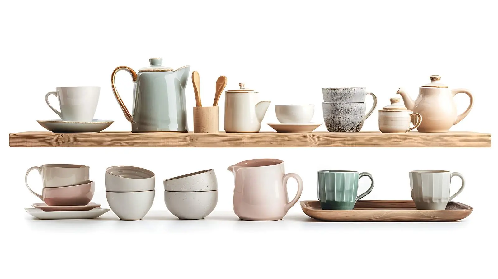Ceramic Kitchenware Utensils on White Shelf — free download from Dotvec