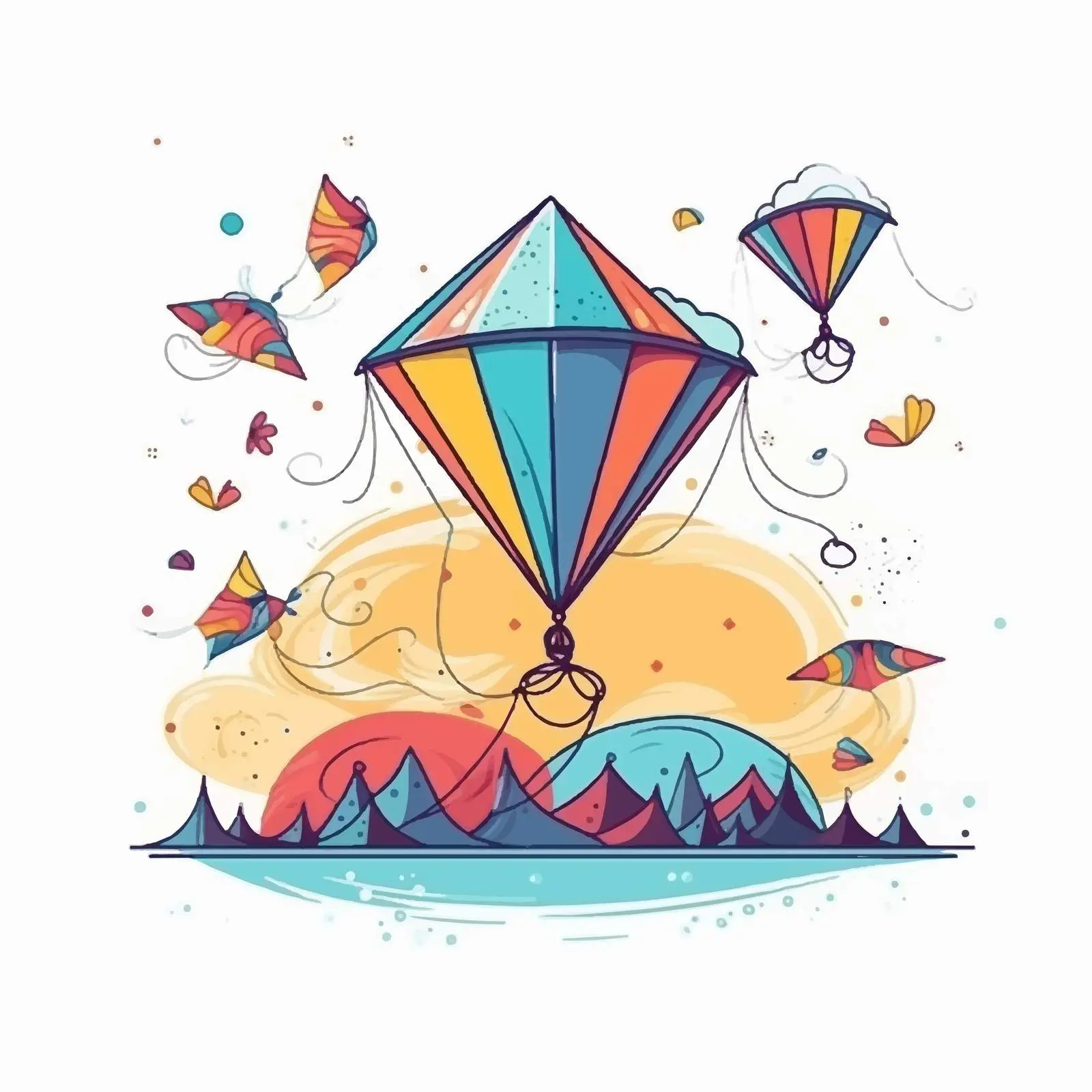 Cartoon Kites Line Vector Illustration — free download from Dotvec