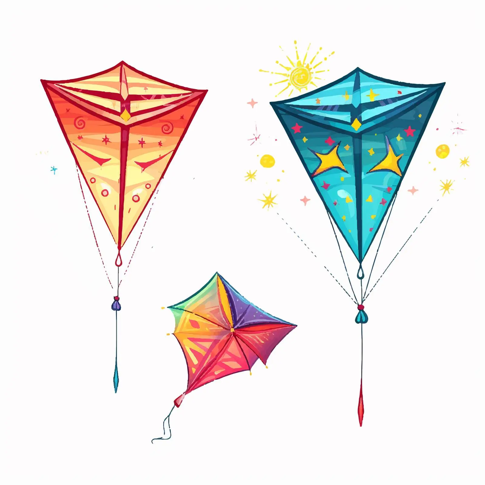 Colorful Kites Line Vector Illustration — free download from Dotvec