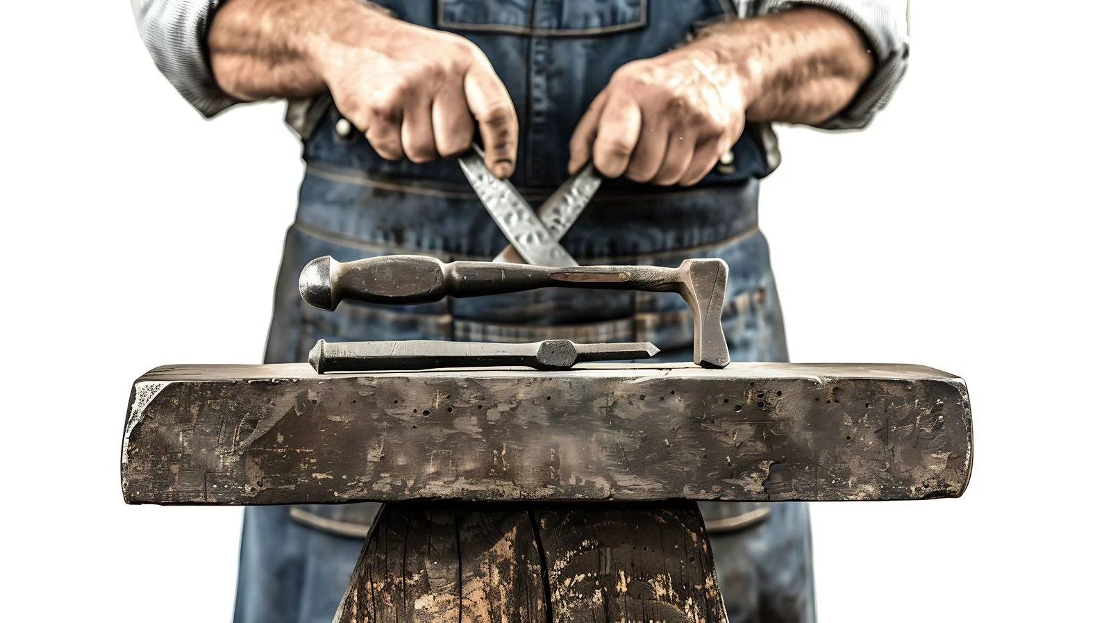 Craftsman forging knife on anvil — free download from Dotvec