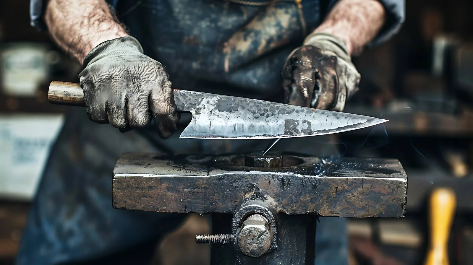 Craftsman forging knife on anvil – free blacksmith image from Dotvec