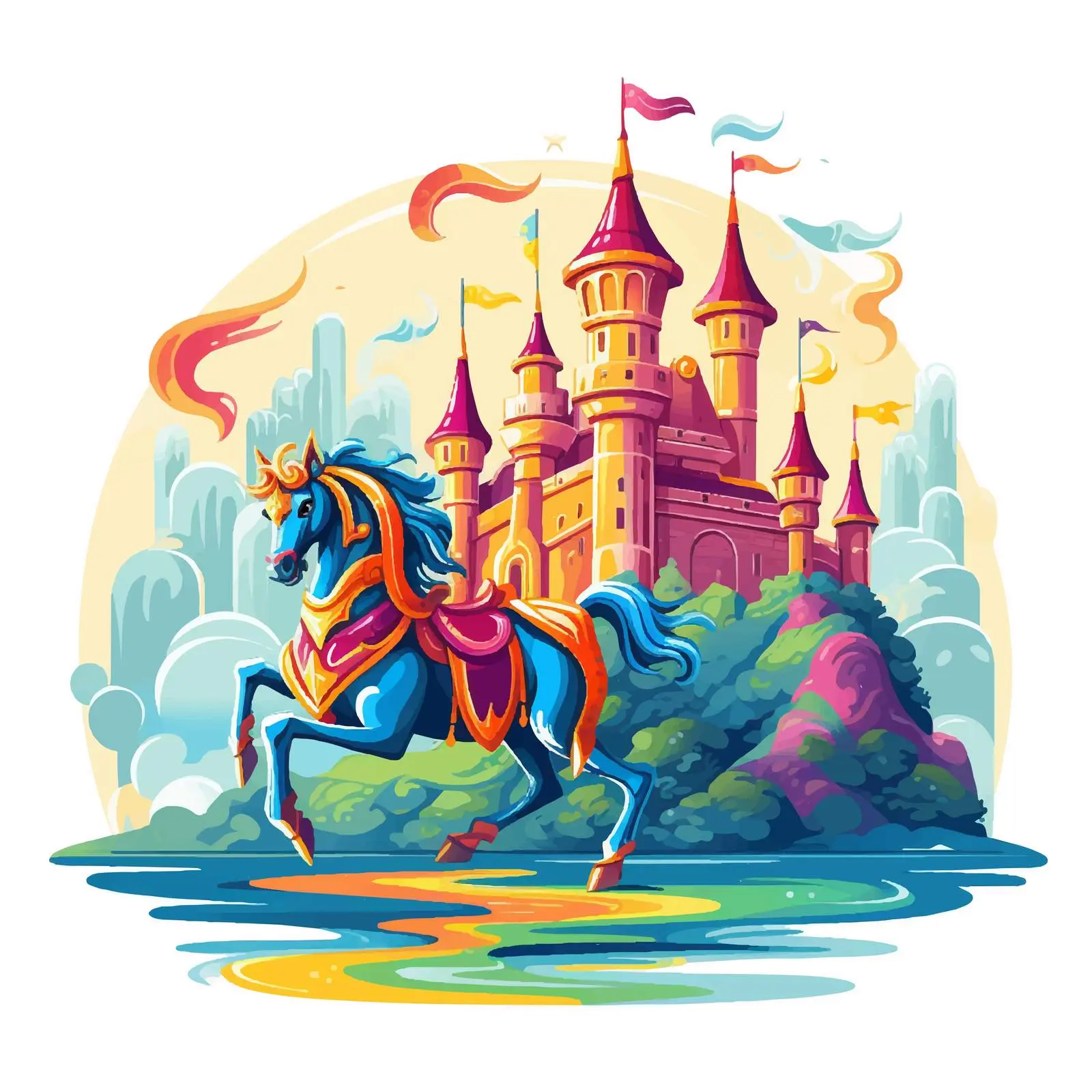 Knight on Unicorn at Dragon Castle — free download from Dotvec