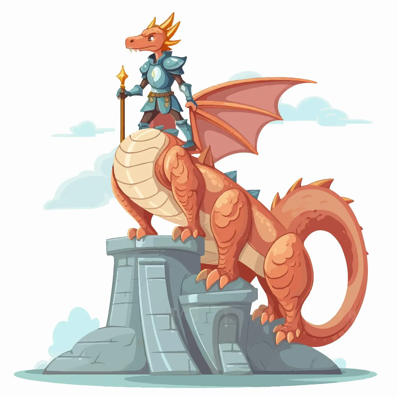 Knight Battling on Dragon - Cartoon Vector Art – free knights image from Dotvec