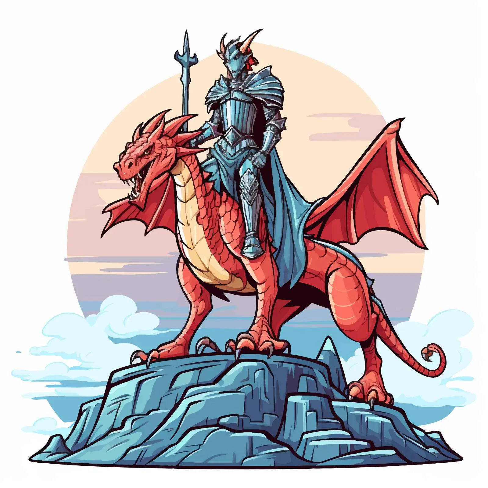 Knight Standing on Dragon Cartoon Vector — free download from Dotvec