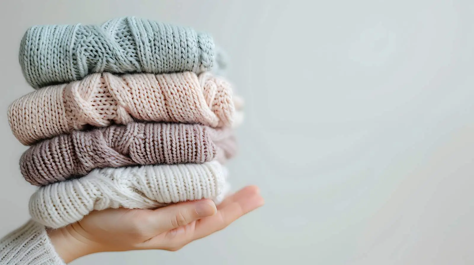 Newborn Baby Knitted Socks Stack in Hand – free knitwear image from Dotvec