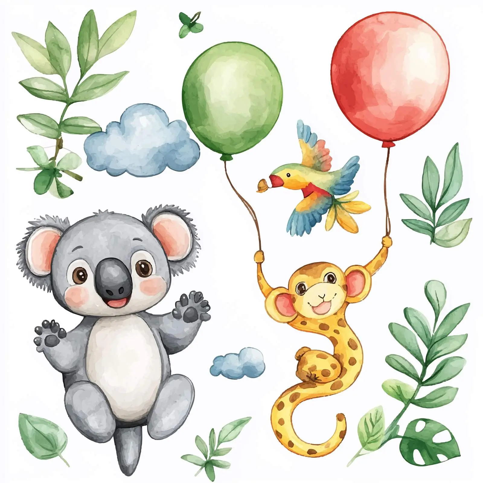 Playful Animals with Balloons and Clouds — free download from Dotvec