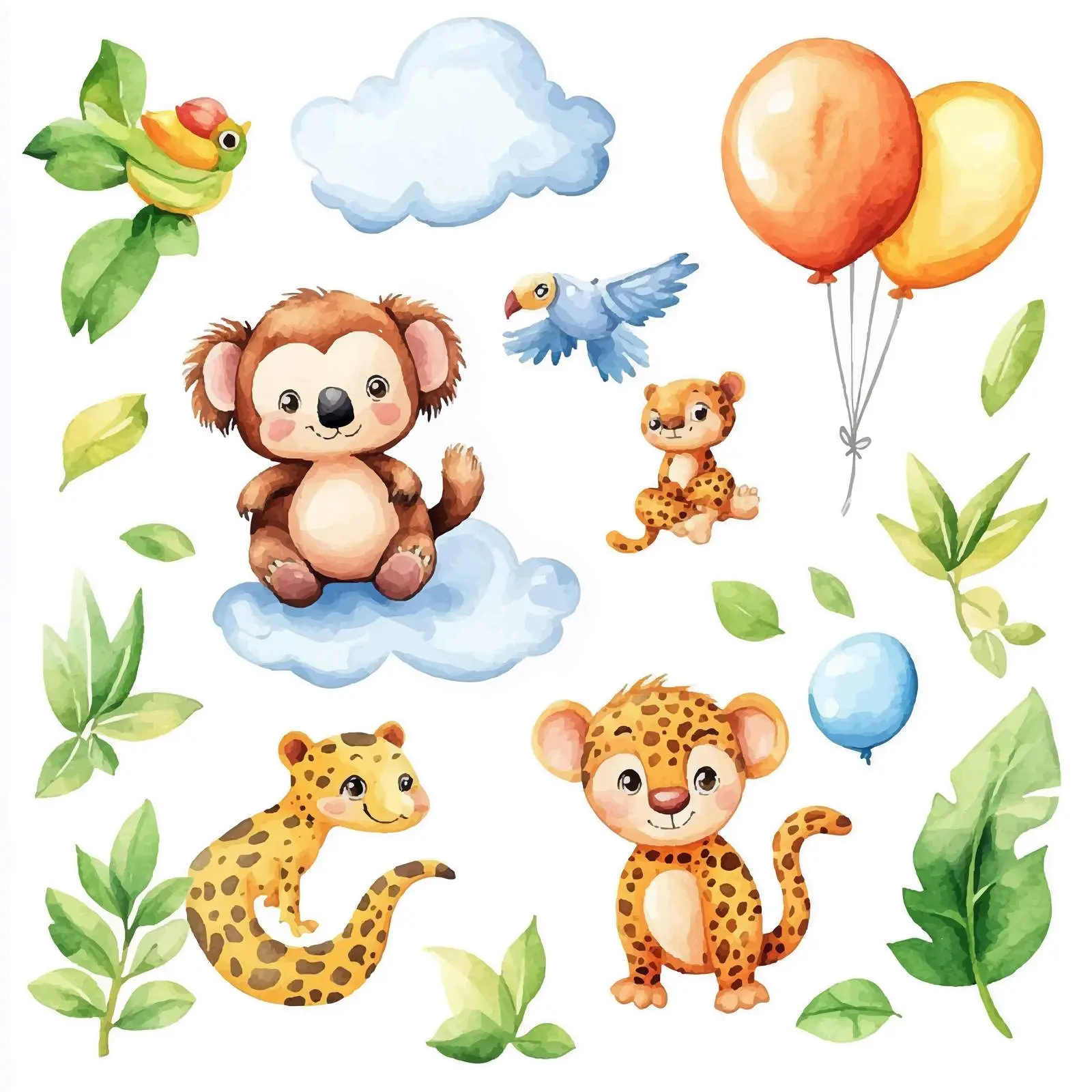Playful Wildlife with Balloons and Clouds — free download from Dotvec