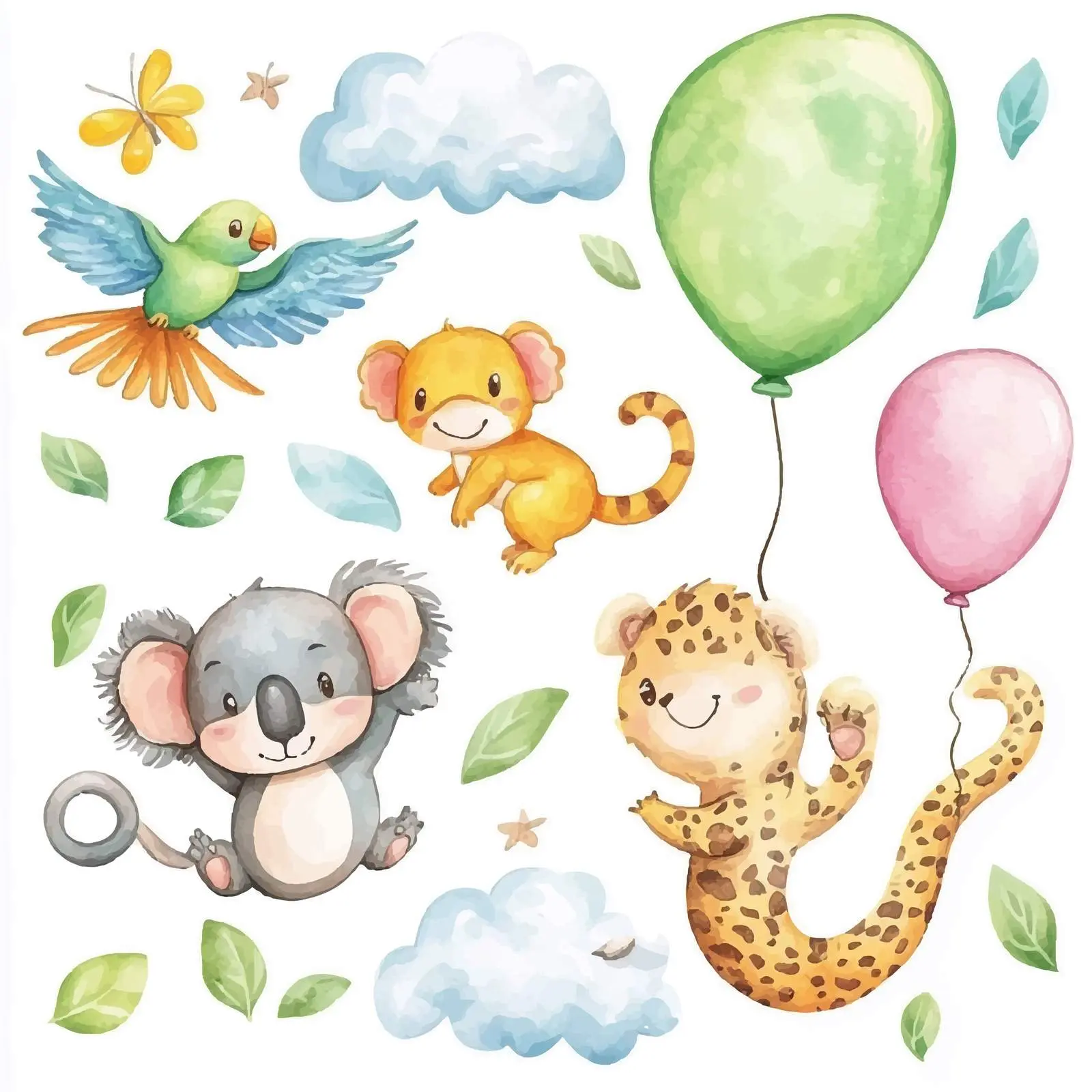 Colorful Jungle Animals with Balloons – free joyful imagery image from Dotvec