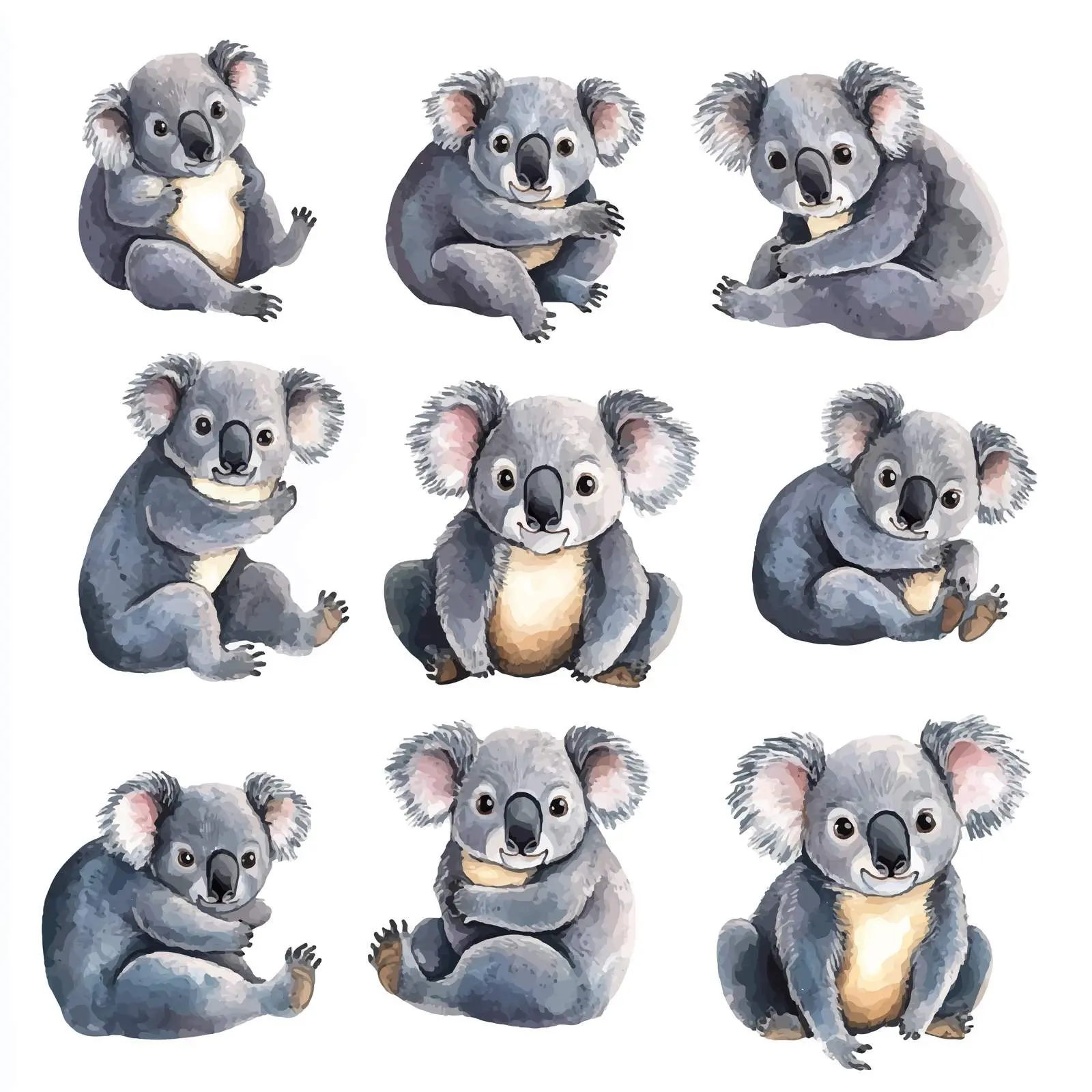 Cute Cartoon Watercolor Koalas Vector Art — free download from Dotvec