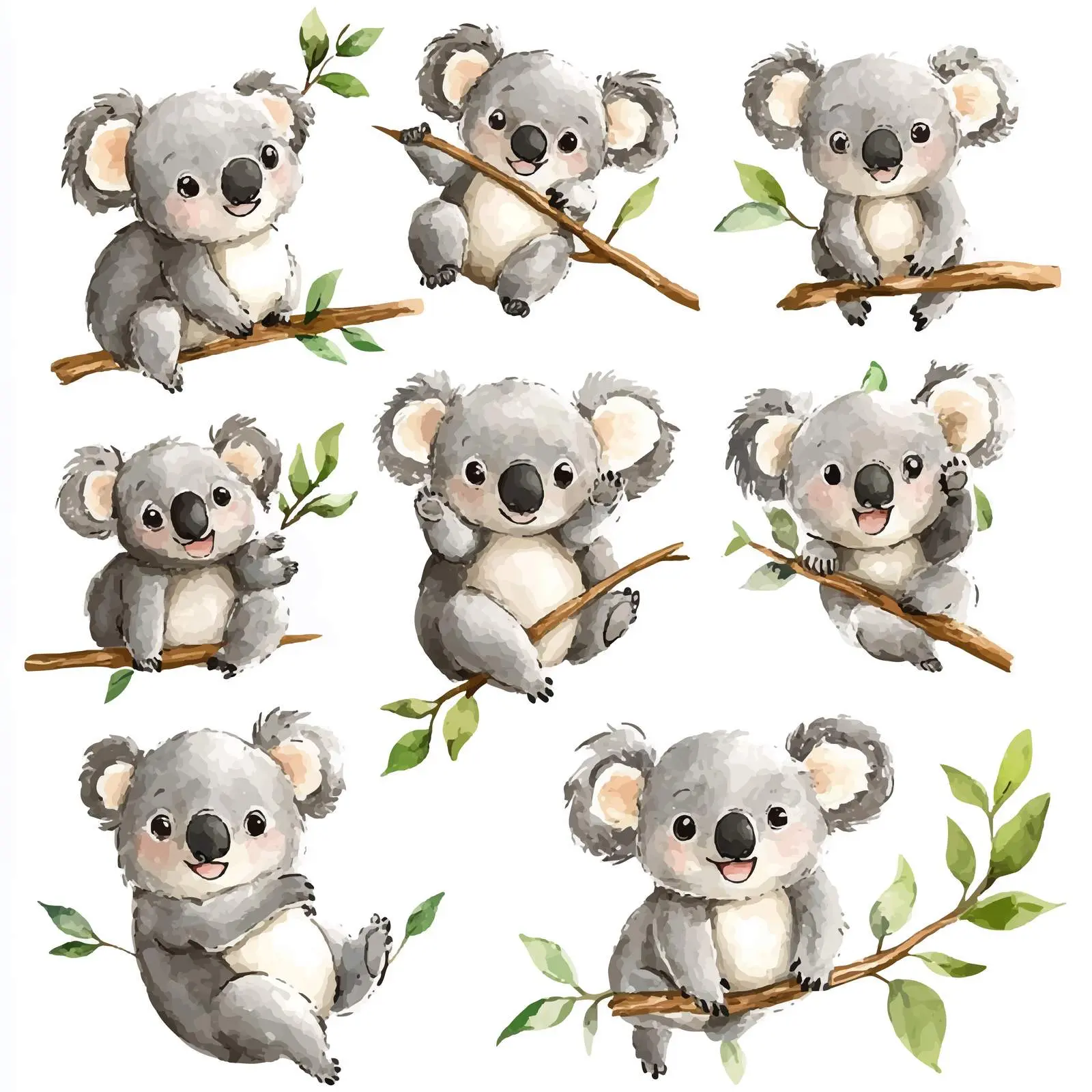 Cute Cartoon Koalas Watercolor Vector Art — free download from Dotvec