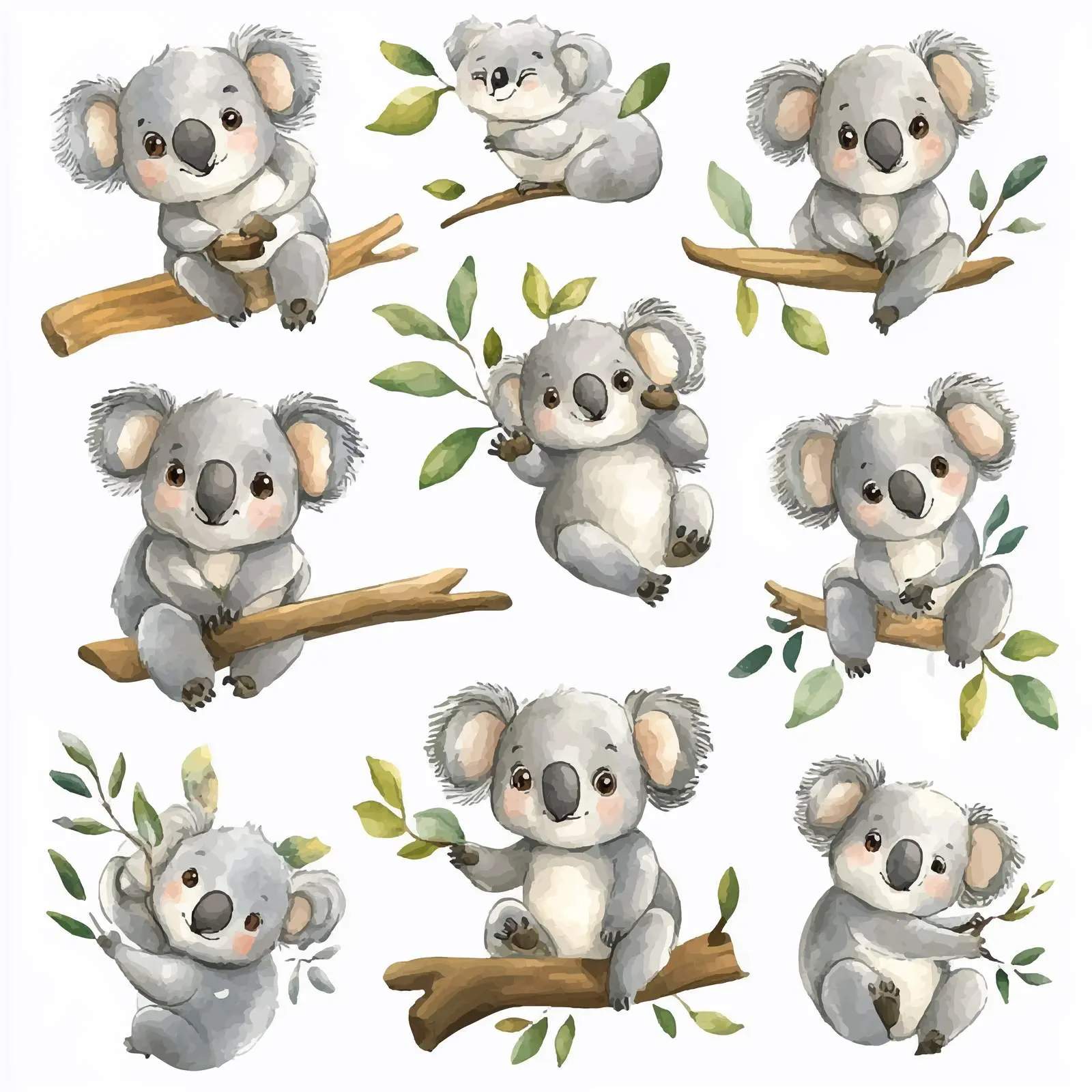 Cute Cartoon Watercolor Koalas Illustration — free download from Dotvec