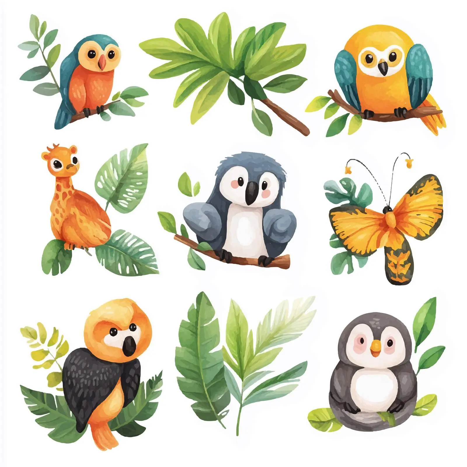 Cute Koala Tropical Plants Watercolor Set — free download from Dotvec