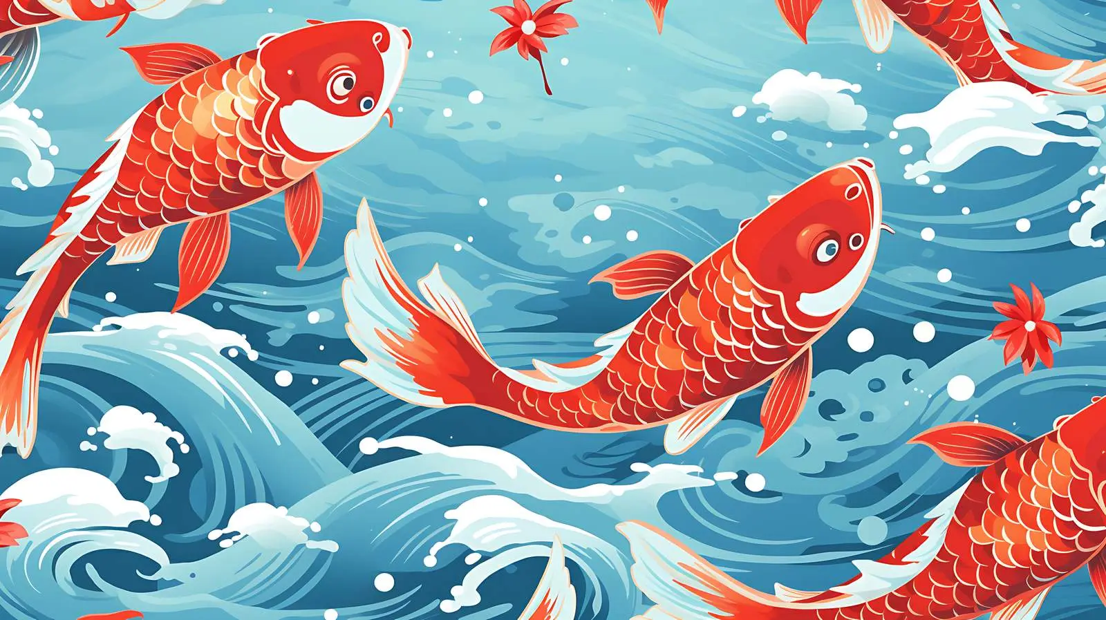 Chinese Carp Seamless Pattern on Blue Background — free download from Dotvec