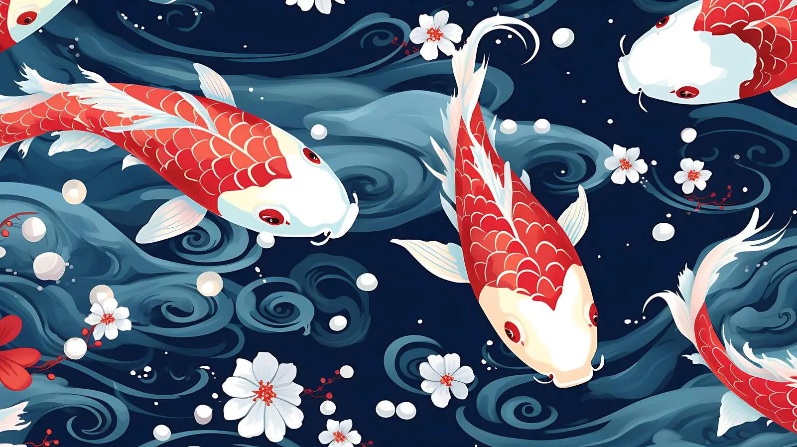 Chinese Koi Carp Seamless Pattern on Blue — free download from Dotvec