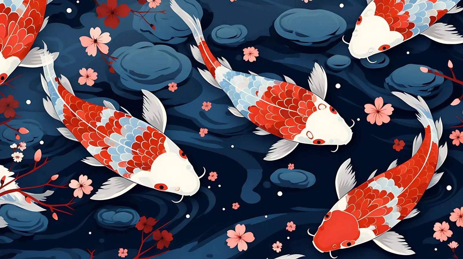Chinese Carp Seamless Pattern on Blue — free download from Dotvec