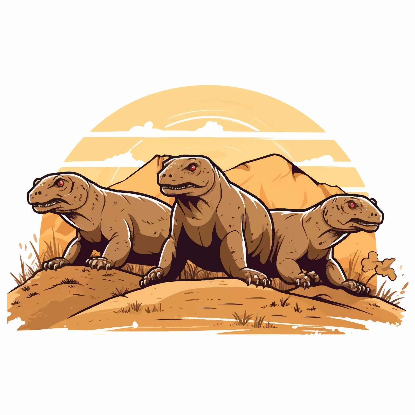 Cartoon Komodo Dragons Line Vector Illustration — free download from Dotvec