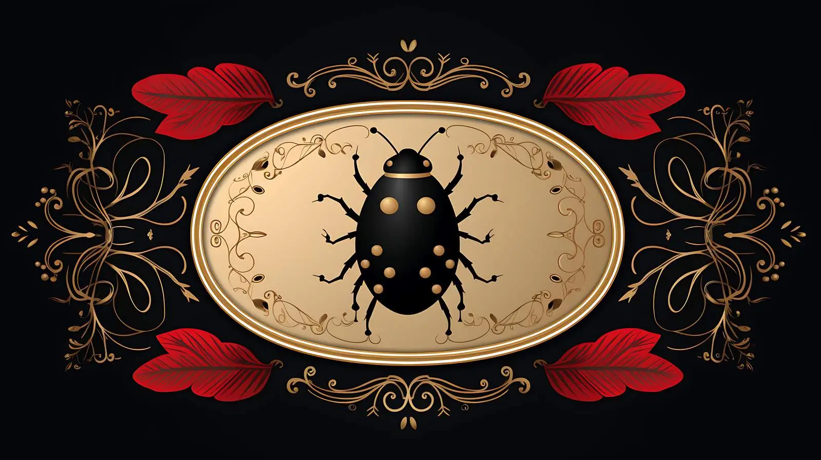 Ladybug Calligraphy Label on Dark Background — free download from Dotvec