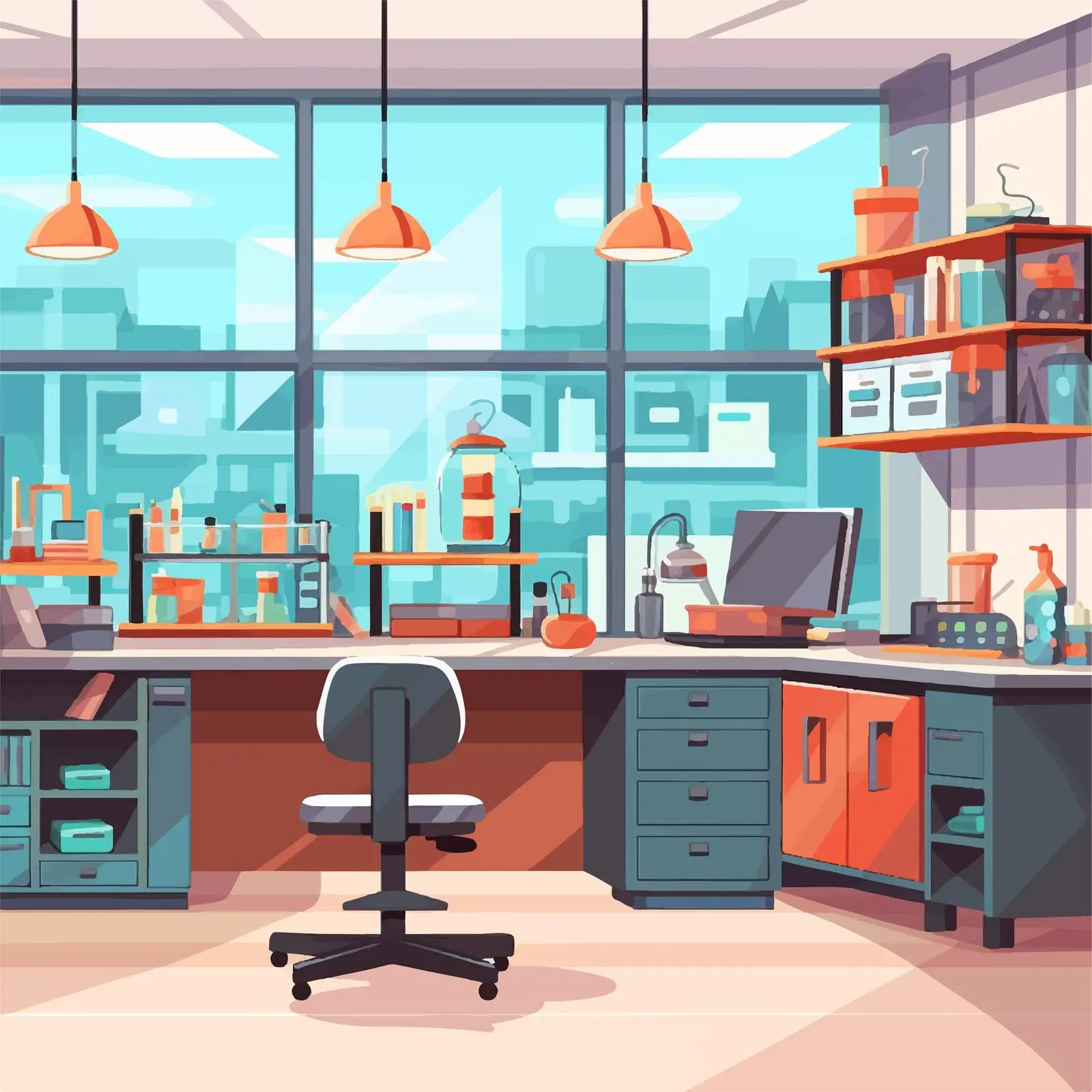 Cartoon Vector Illustration of a Laboratory Workplace – free analytics image from Dotvec