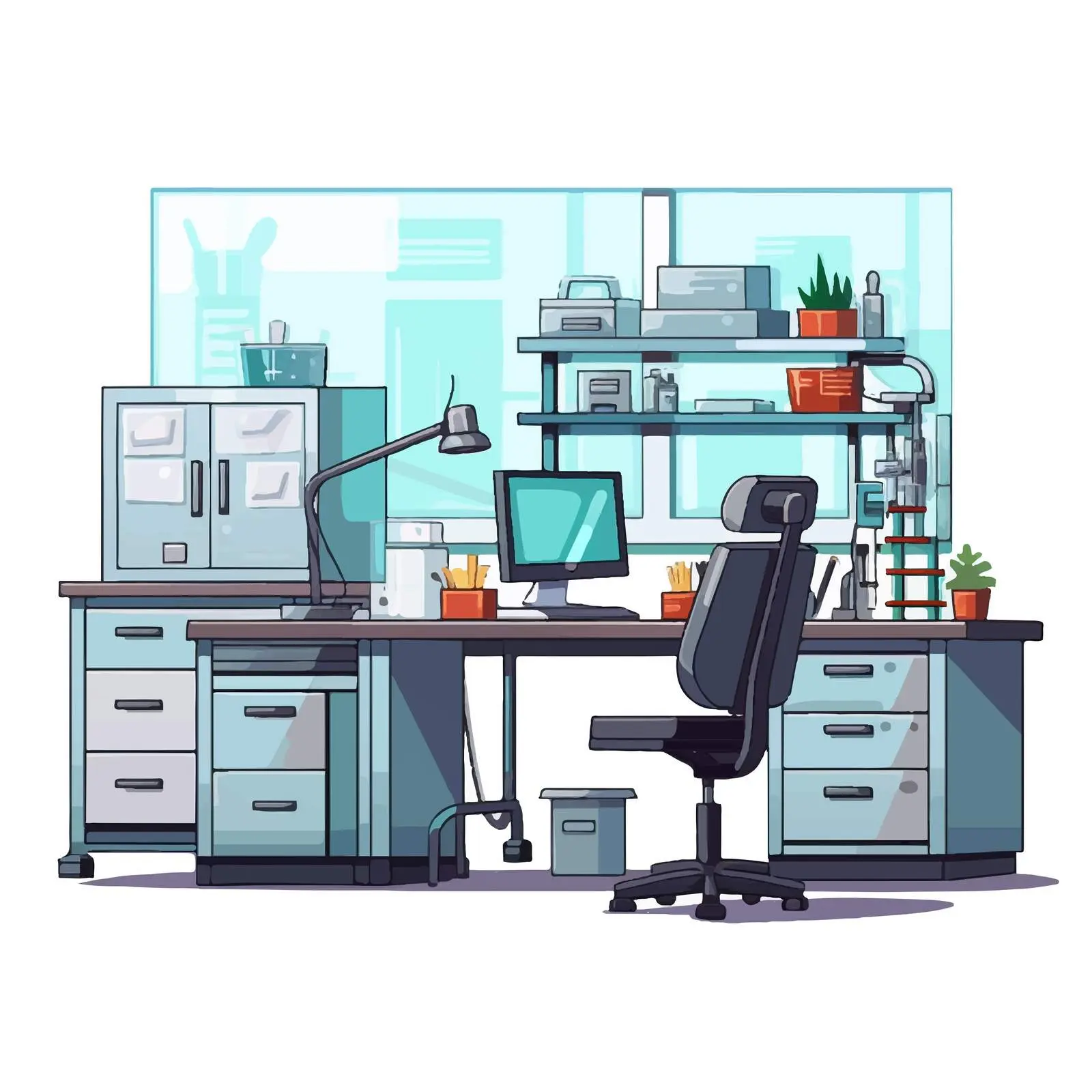 Laboratory Office Workplace Cartoon Vector Illustration — free download from Dotvec