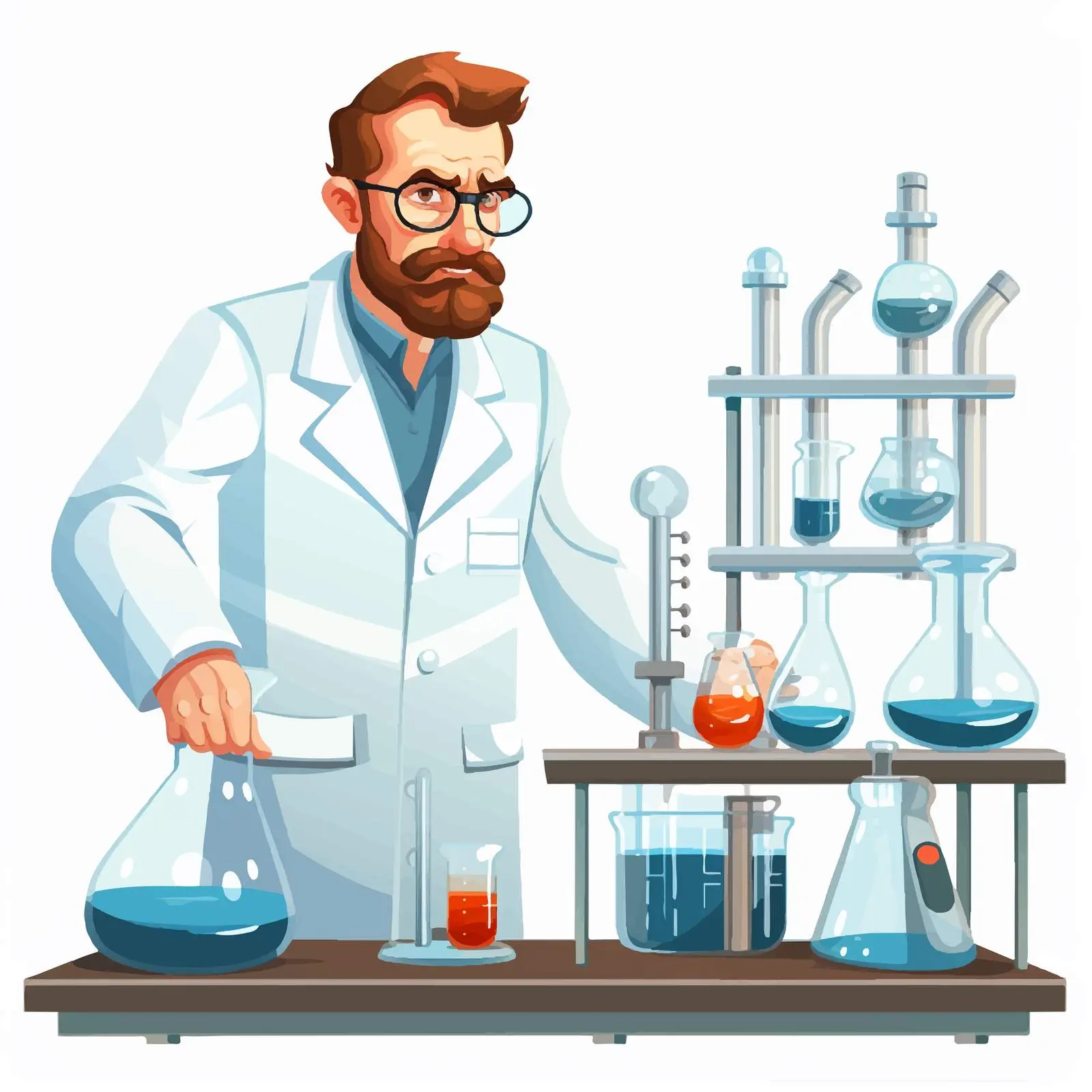 Cartoon Scientist in Laboratory Scene – free beak image from Dotvec