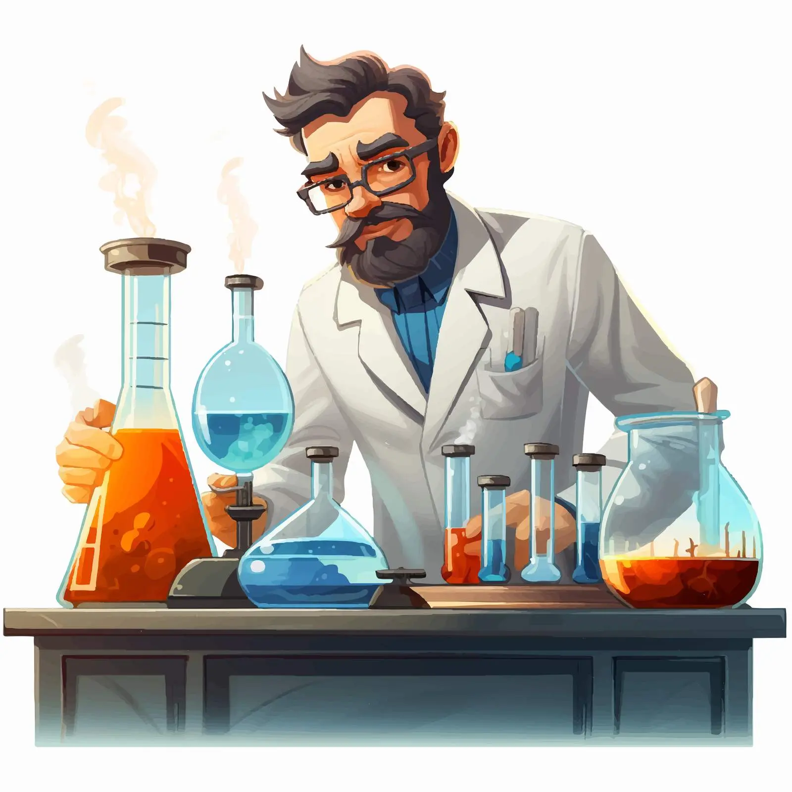 Cartoon Scientist in Laboratory Scene Illustration — free download from Dotvec