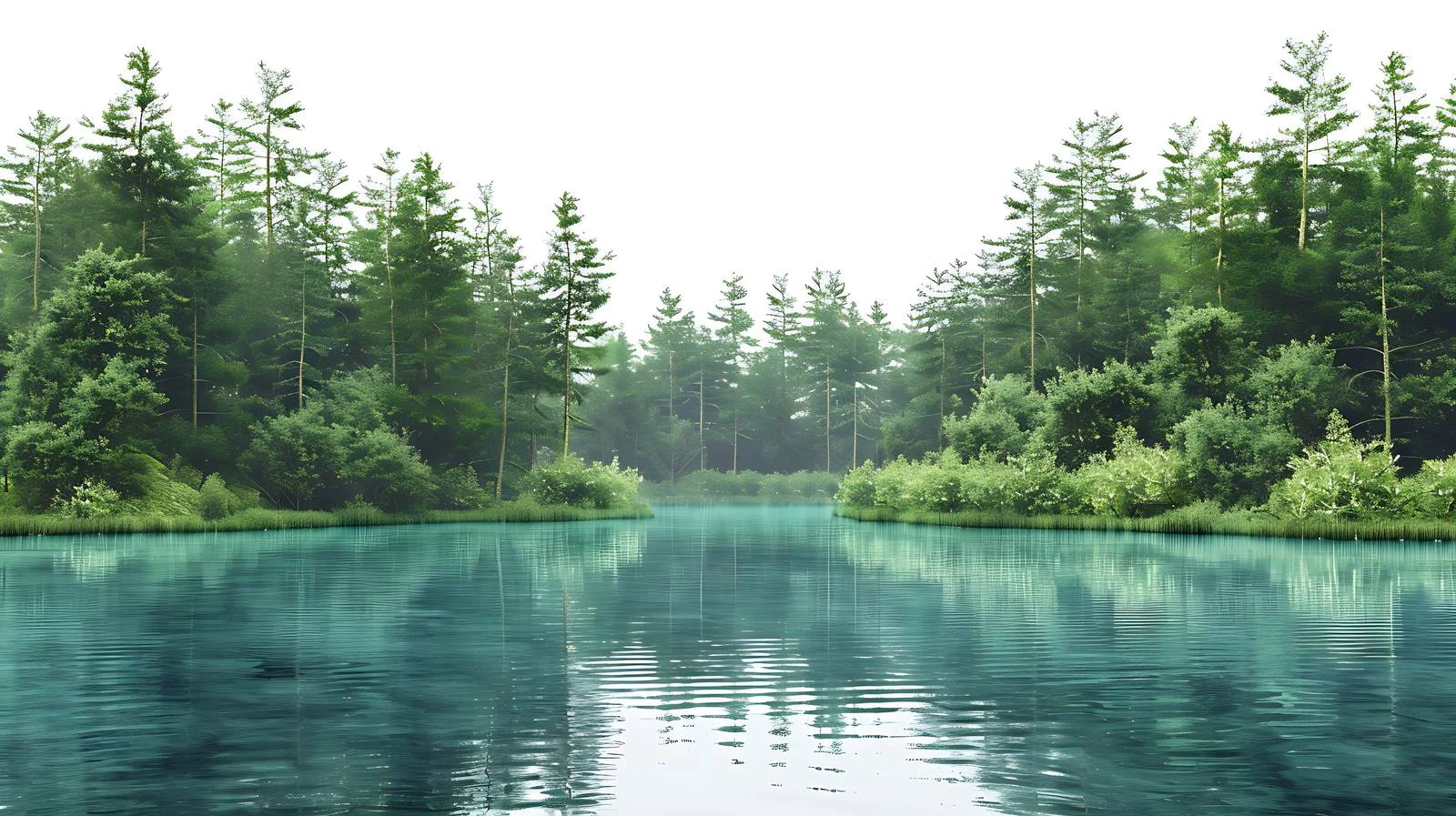 Tranquil Lake Amid Forest on White Background — free download from Dotvec