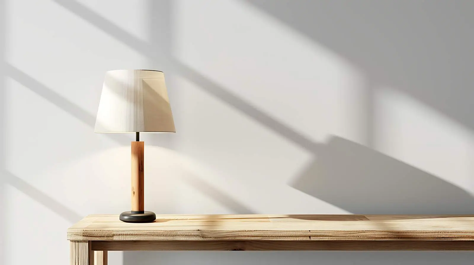 Lamp on Wooden Table Near White Wall — free download from Dotvec