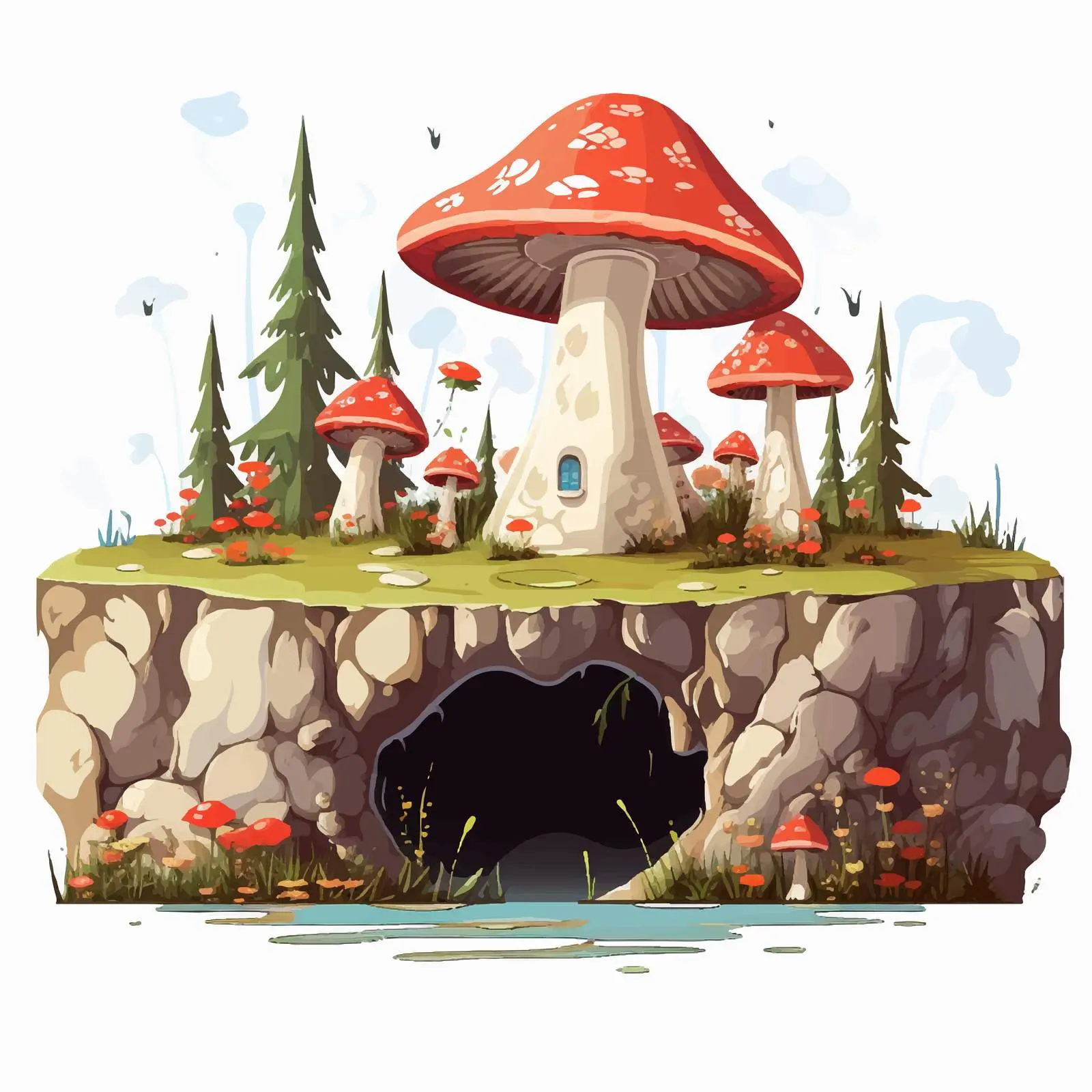 Landscape Design with Mushroom and Underground Hole — free download from Dotvec