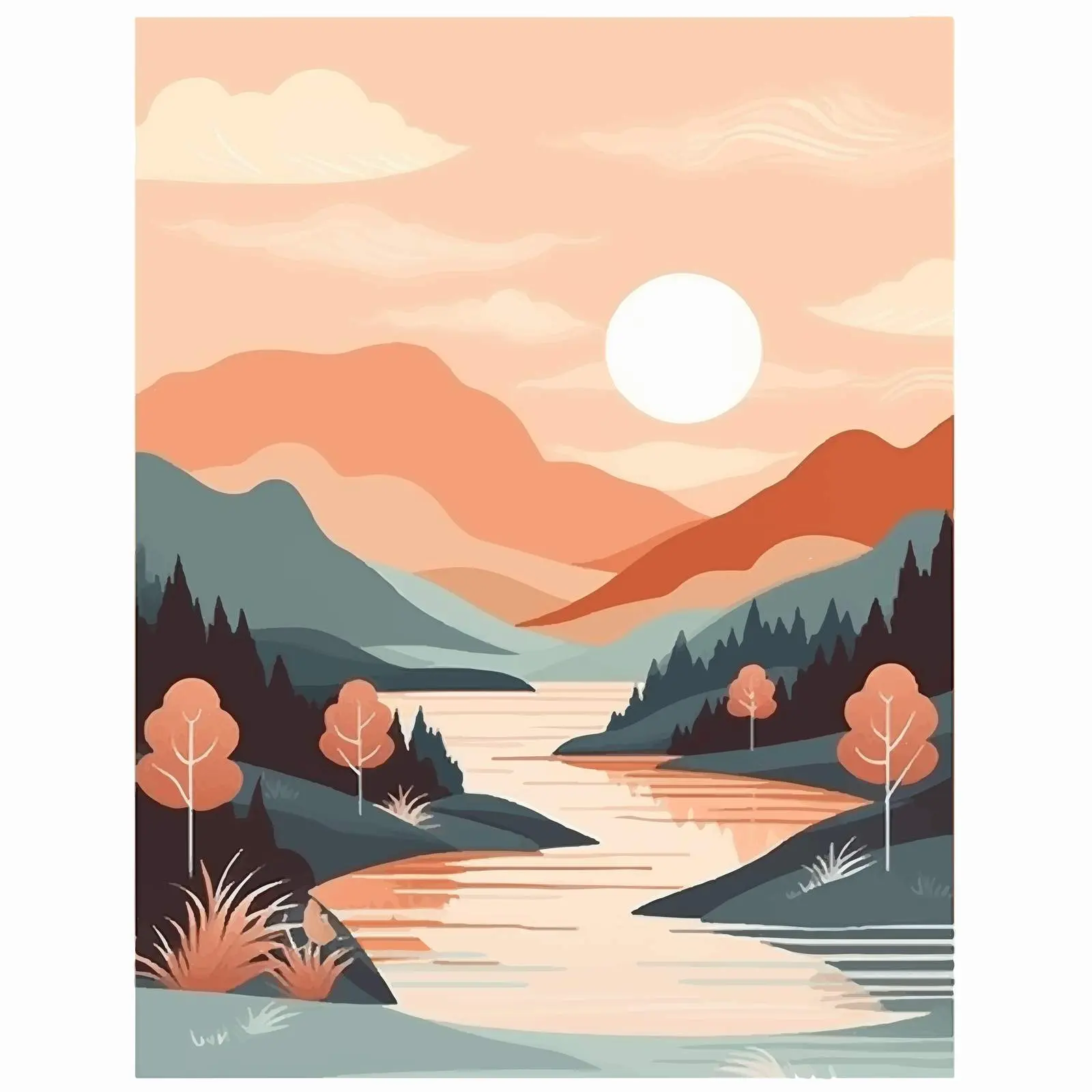 Serene Mountain Landscape with Sun — free download from Dotvec
