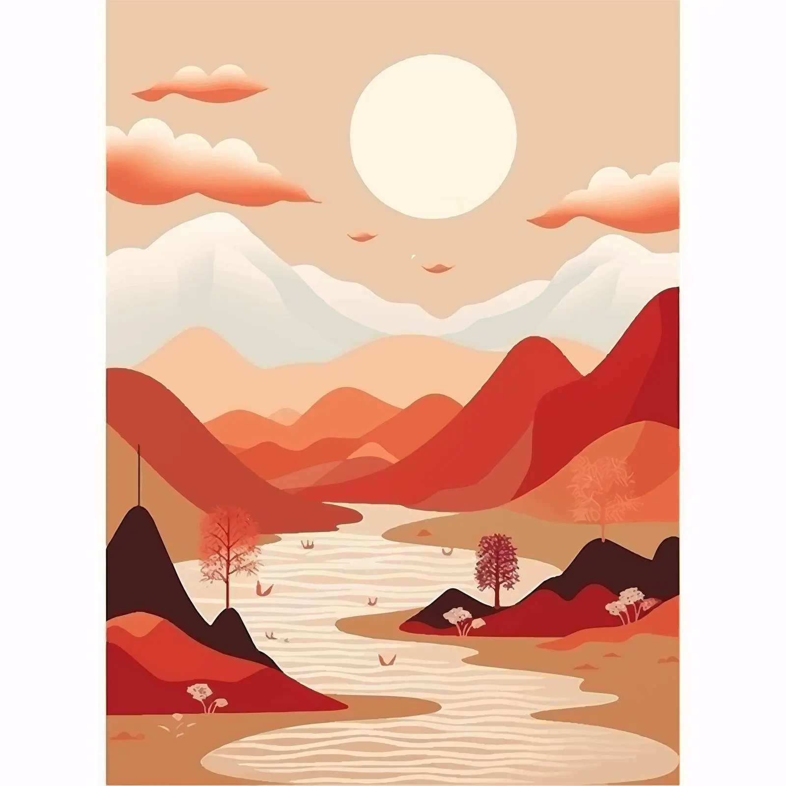 Sunset Mountain Landscape Vector Art — free download from Dotvec