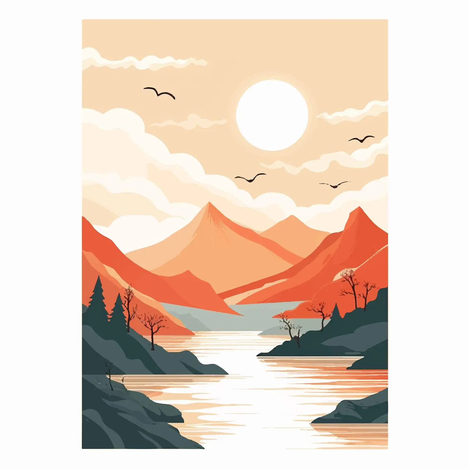 Serene Mountain Landscape with Sun — free download from Dotvec