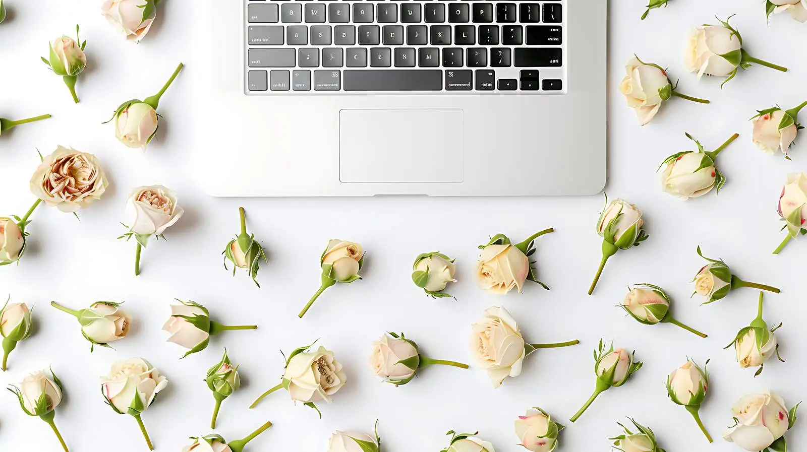 Beige Rose Buds Pattern on White Background – free printed image from Dotvec