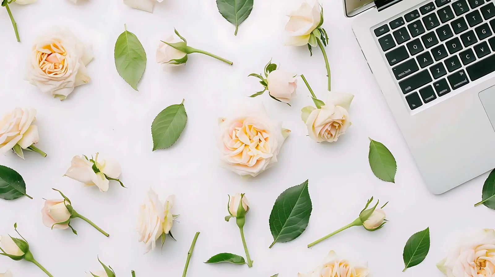 Beige Rose Bud Pattern on White Background – free artistic wall image from Dotvec