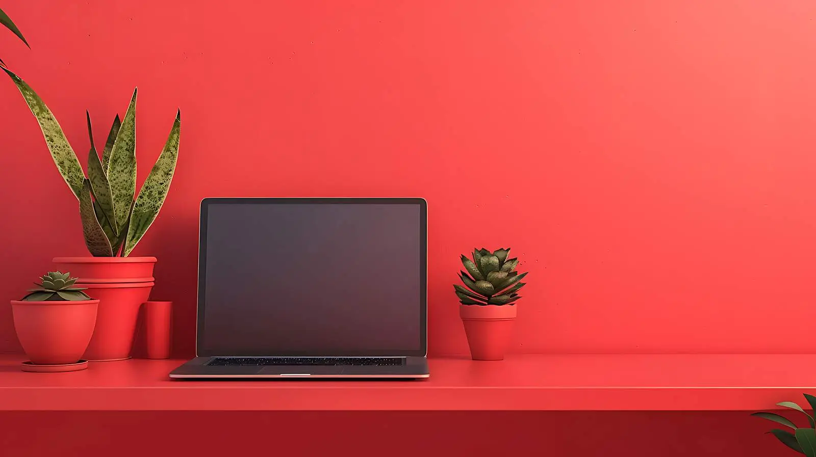 Laptop and Clay Pots on Red Shelf — free download from Dotvec