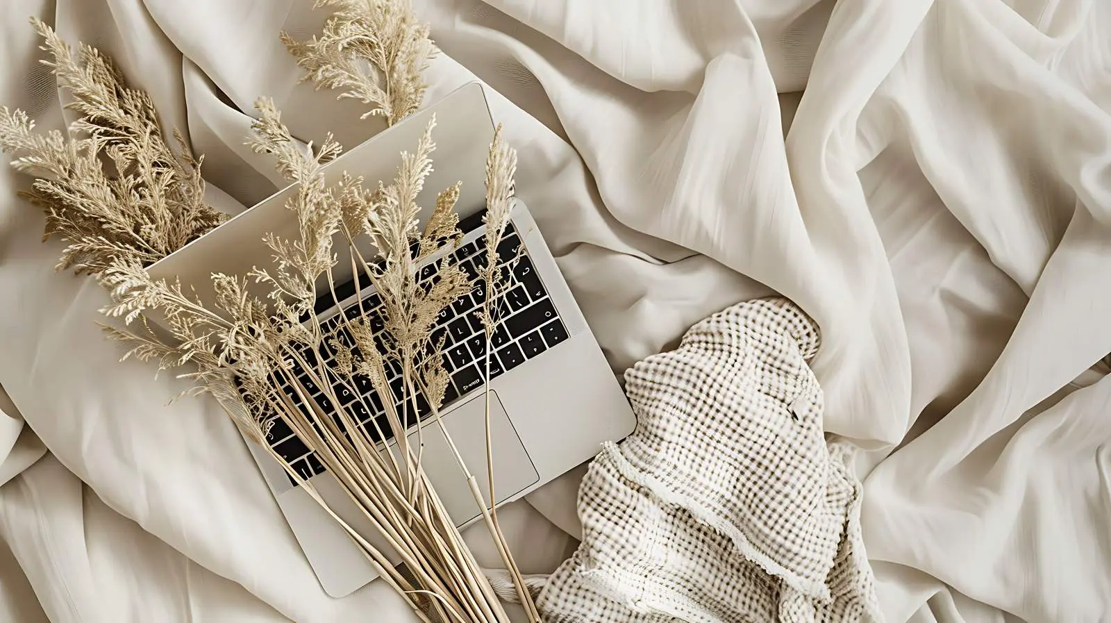 Laptop on Dried Grass and Crumpled Linen — free download from Dotvec
