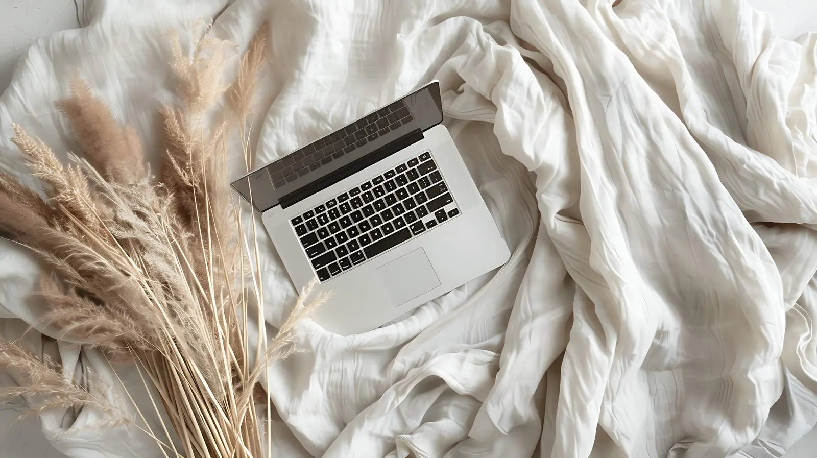 Laptop on Dried Grass and Linen Background — free download from Dotvec