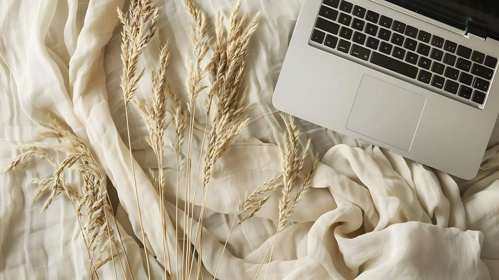 Laptop on Dried Grass and Crumpled Linen — free download from Dotvec