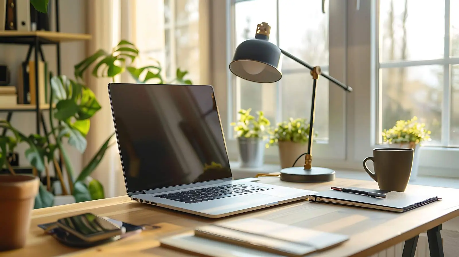 Modern Workspace with Laptop and Notebooks — free download from Dotvec