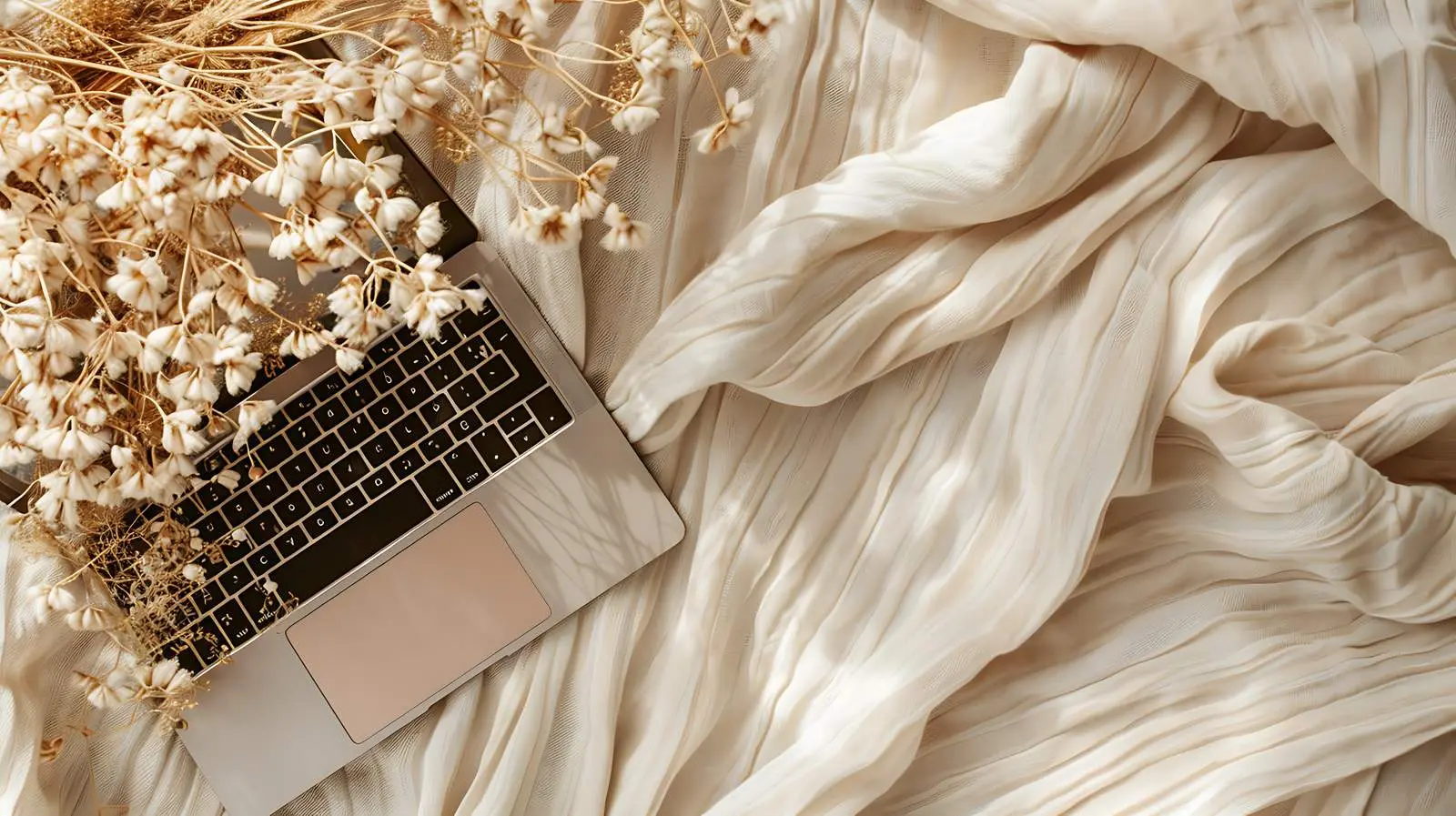 Laptop Accessories with Dried Flowers on Neutral Background — free download from Dotvec